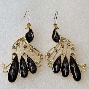 Black Peacock with Crystal Earrings